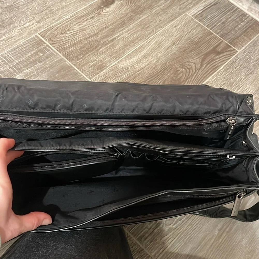 Kenneth Cole black leather messenger bag with code lock